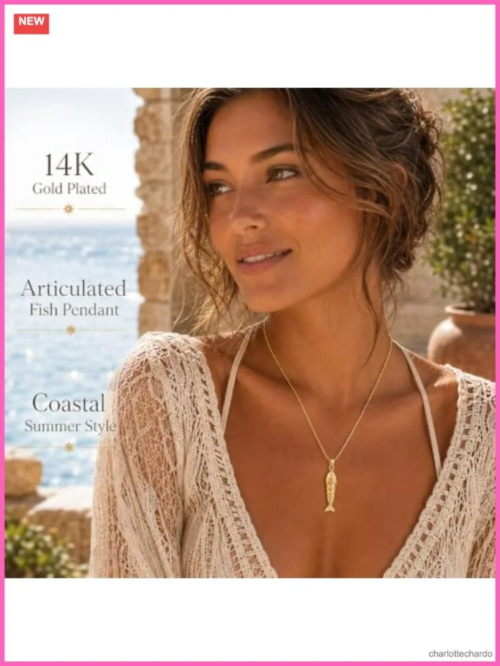 Dainty Fish Pendant Necklace 14k Gold Plated Ocean Fish Charm Layering
